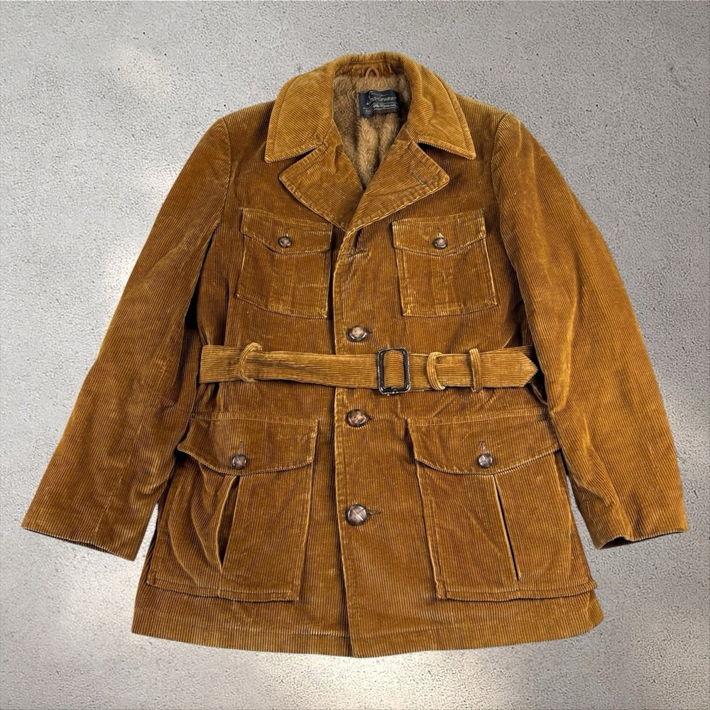 Vintage Sears Sportswear Jacket Mens 42R Corduroy Belted Sherpa Lined 60s Safari